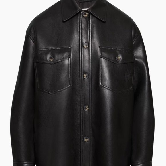 Aritzia Wilfred Ganna Shirt Leather Jacket - 2XS Black - Picture 1 of 4